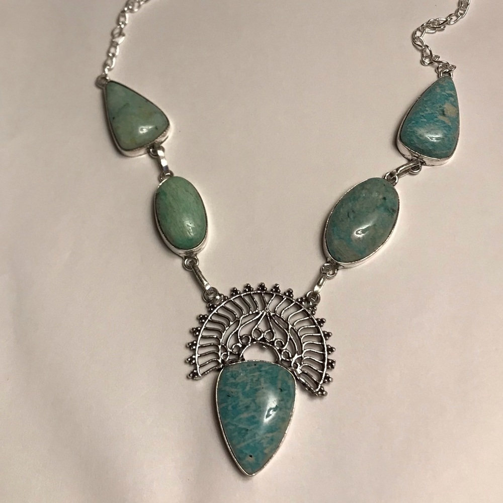Amazonite Stamped 925 Sterling Silver Necklace